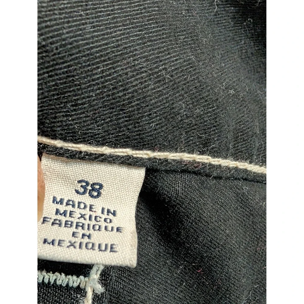 True Religion Basic Straight Black Jeans White Contrast Stitch Flap Pocket 38
